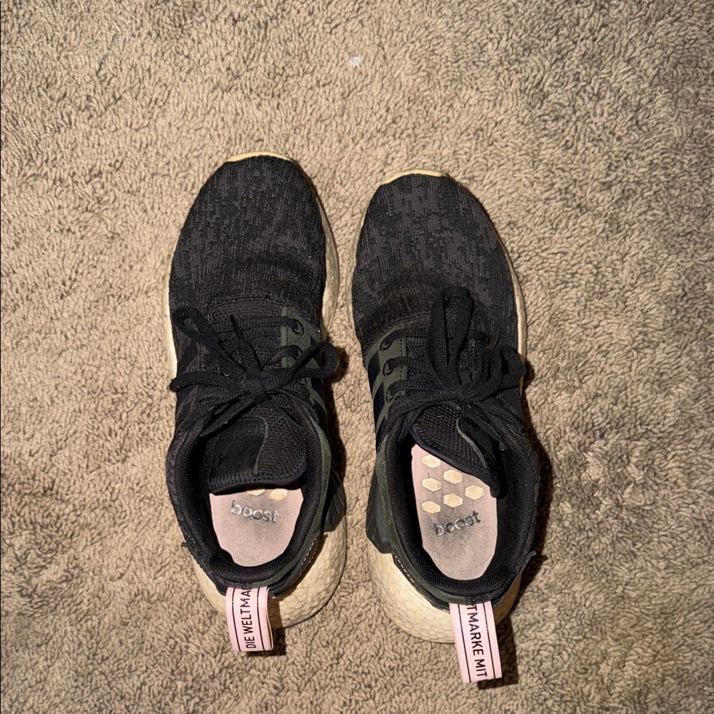 Adidas Black and Cream Boost Shoes